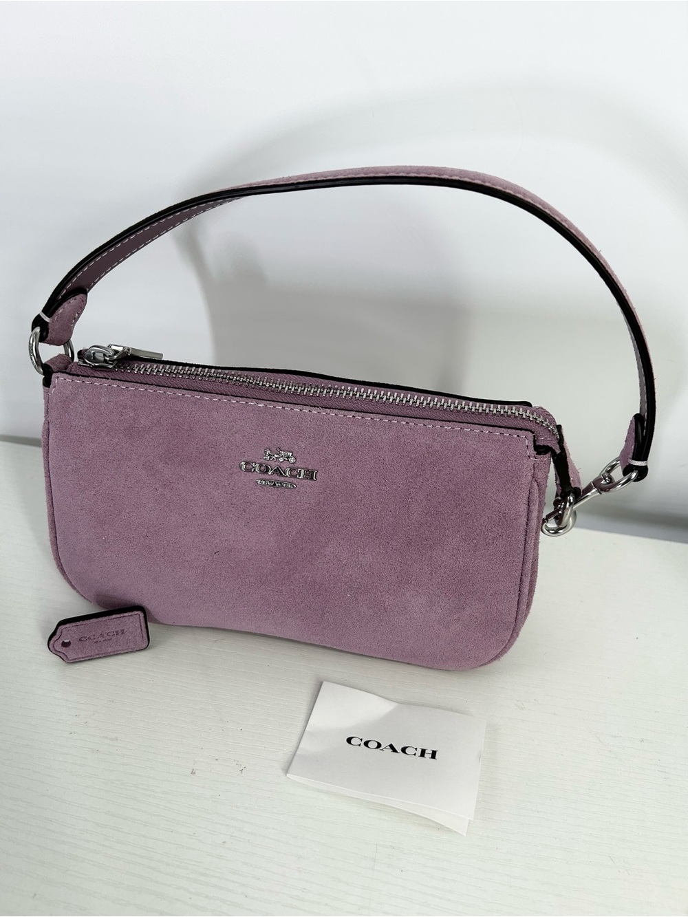 COACH Nolita 19 Suede & Smooth Leather Wristlet Bag CDN25 Silver/Light Violet